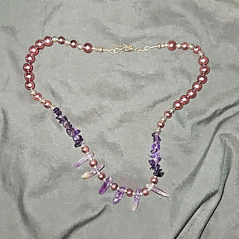 Vintage amethyst and synthetic necklace